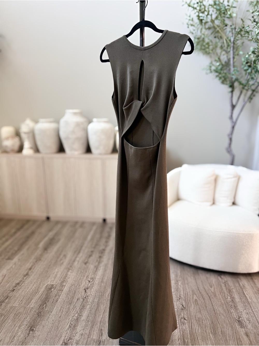 Express Reversible Twist Cutout Maxi Sweater Dress - Olive - Medium - Picture 3 of 10